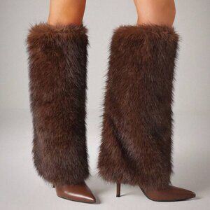 Fur Knee High Heels Boots
